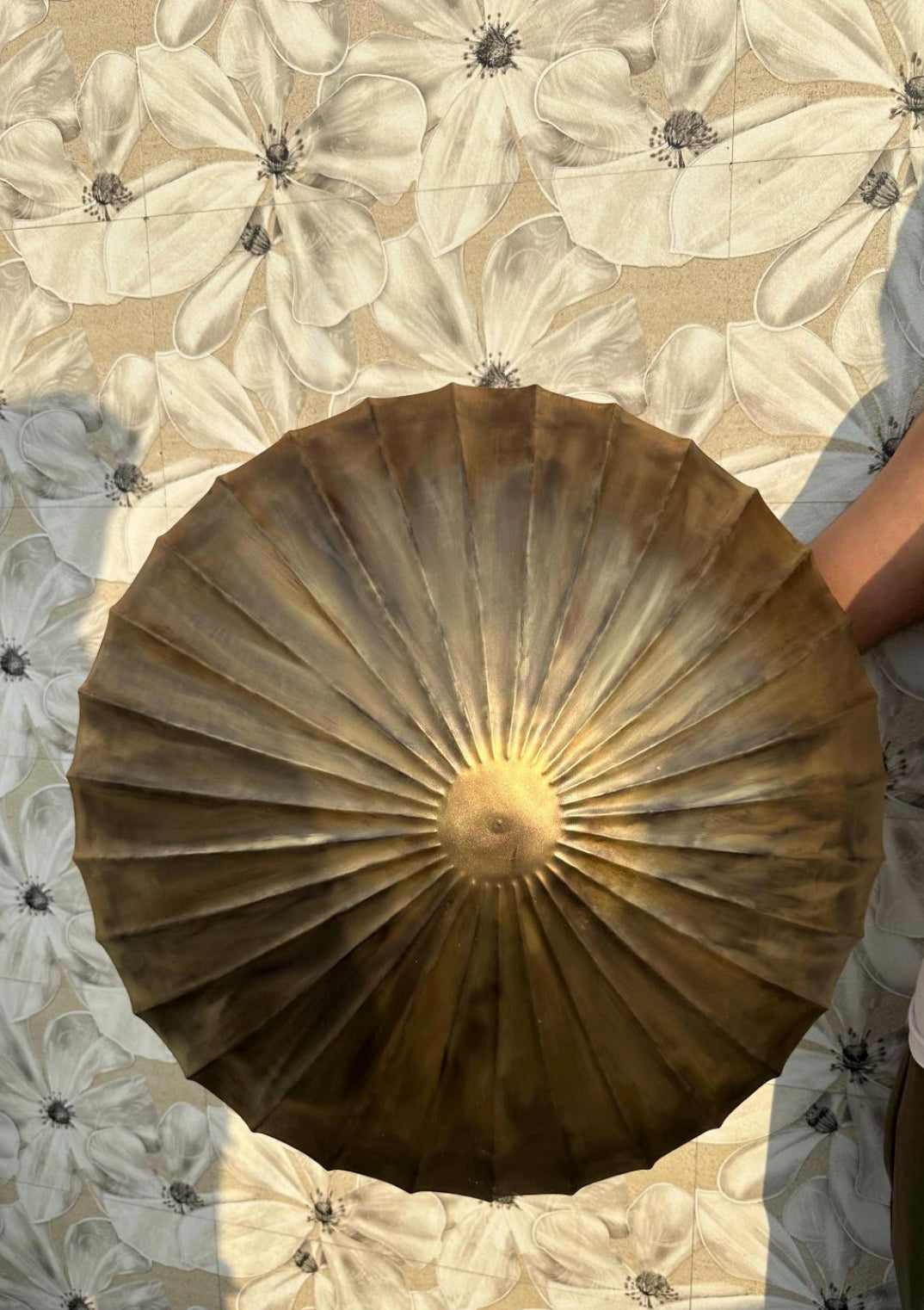 handcrafted brass scalloped bowl semi flush ceiling light in vintage finish