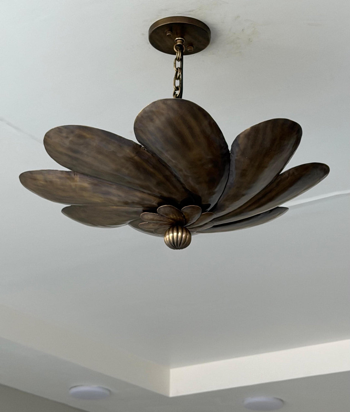 Antique Brass Flower Petal Pendant Light
