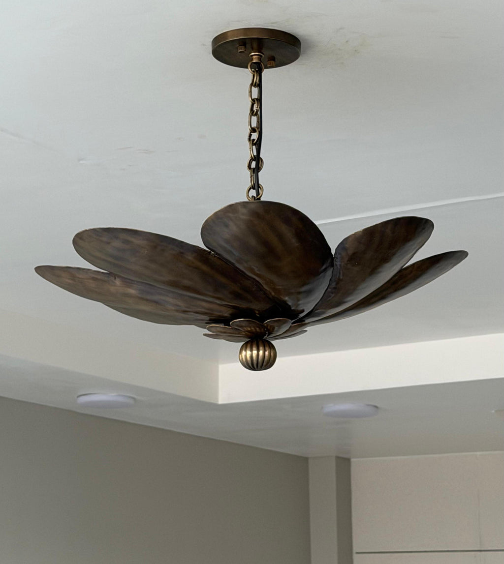 Antique Brass Flower Petal Pendant Light