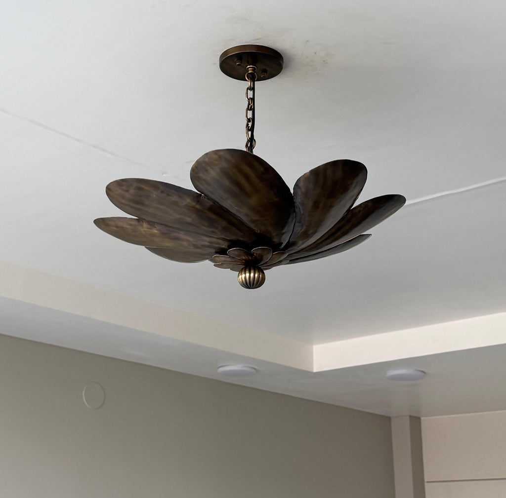 Antique Brass Flower Petal Pendant Light