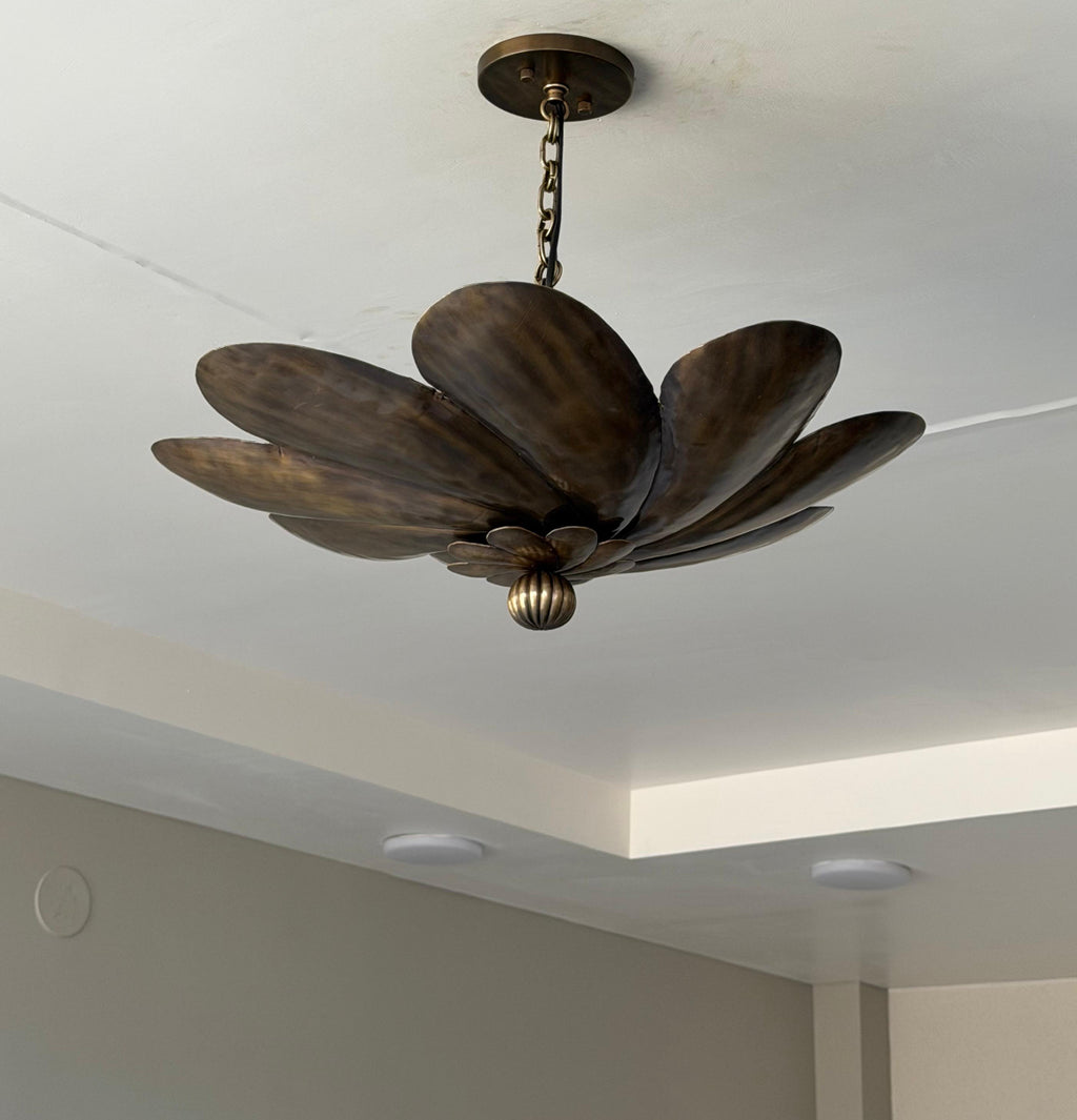 Antique Brass Flower Petal Pendant Light