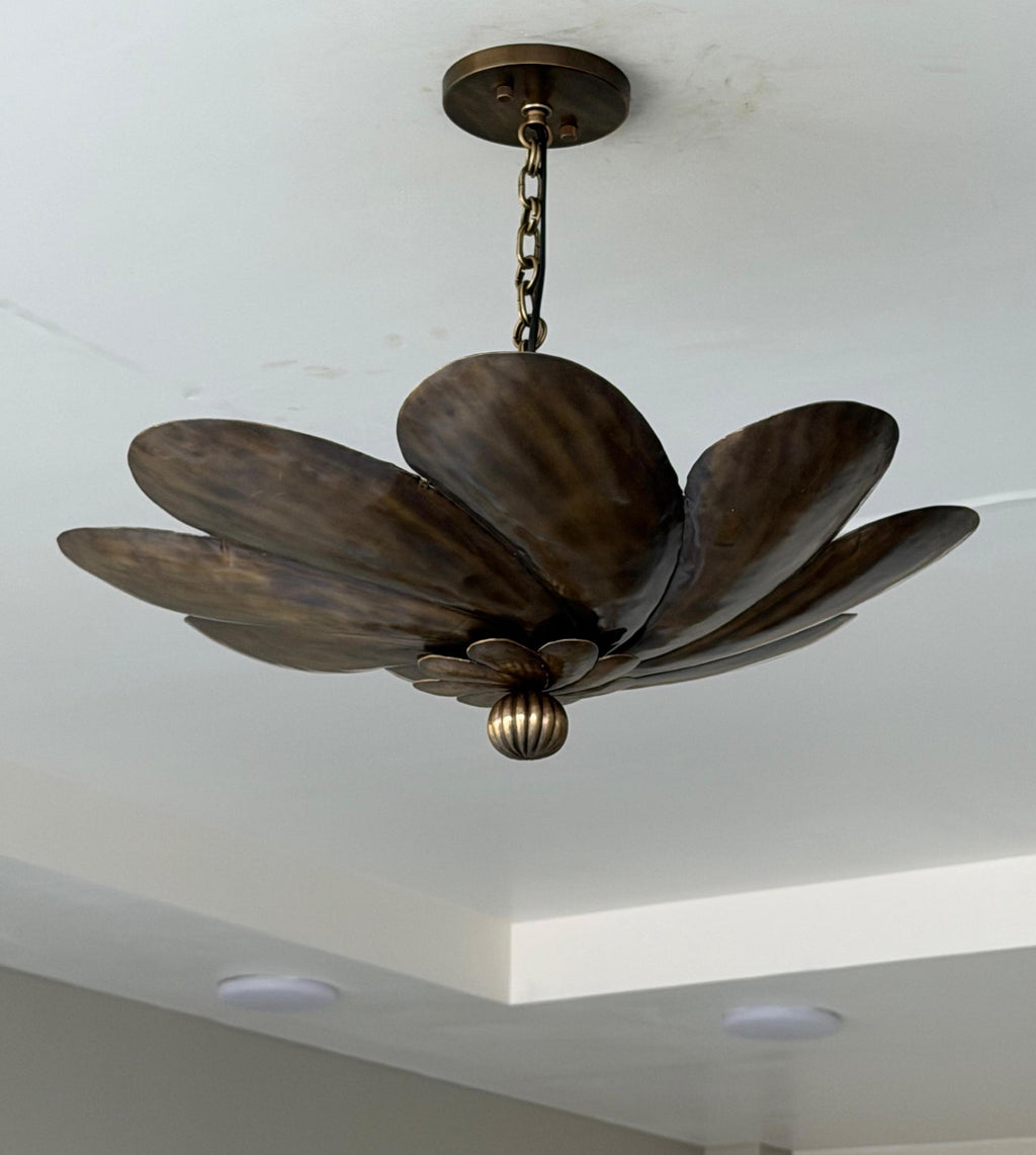 Antique Brass Flower Petal Pendant Light