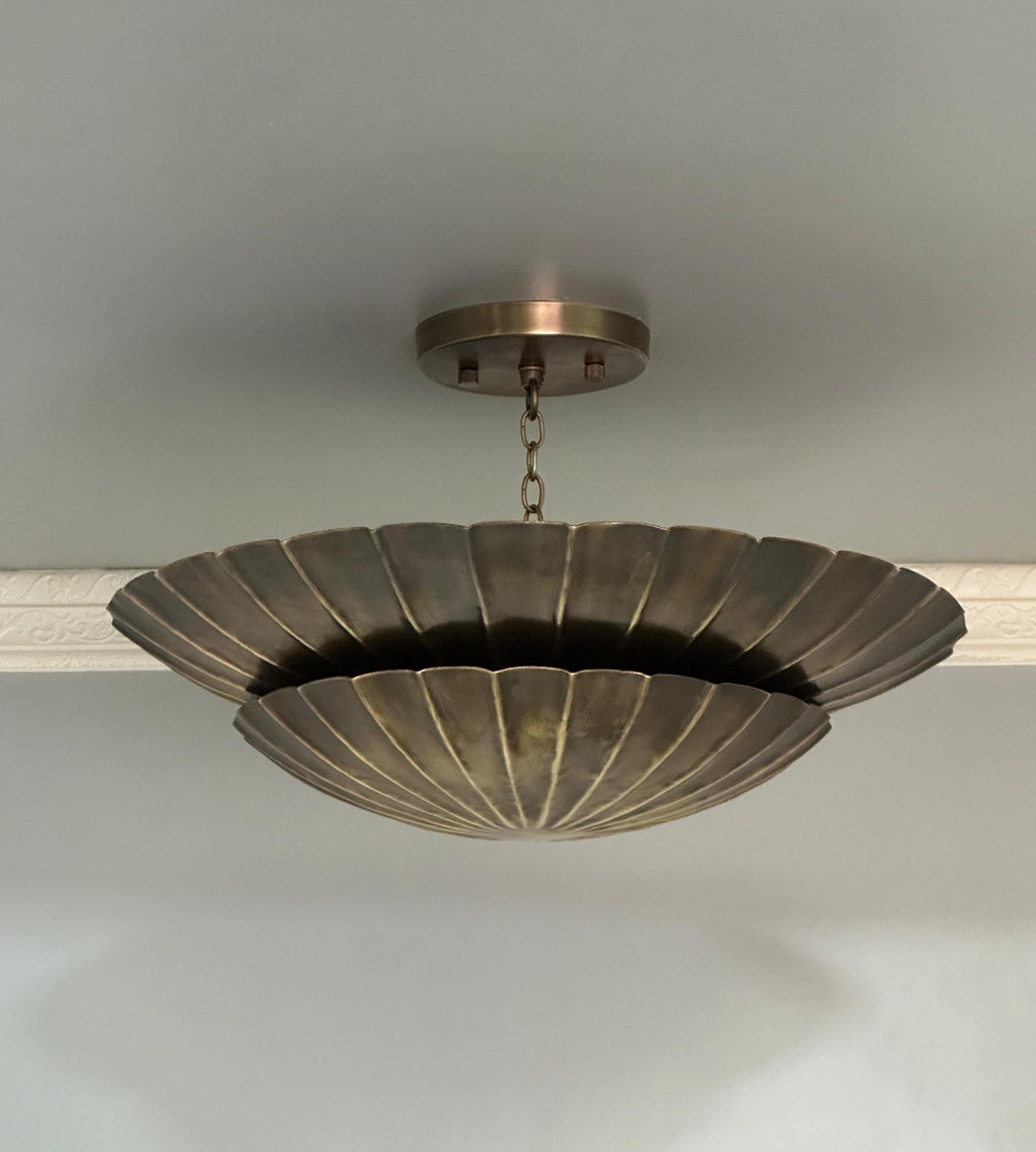 Antique brass double tier scallop ceiling light