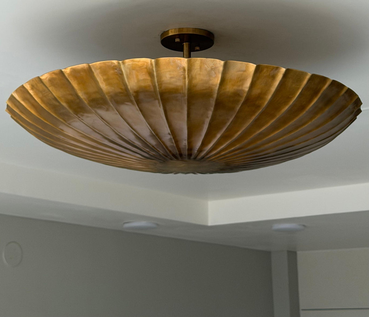 Raw Brass Fluted Flush Mount Ceiling Light