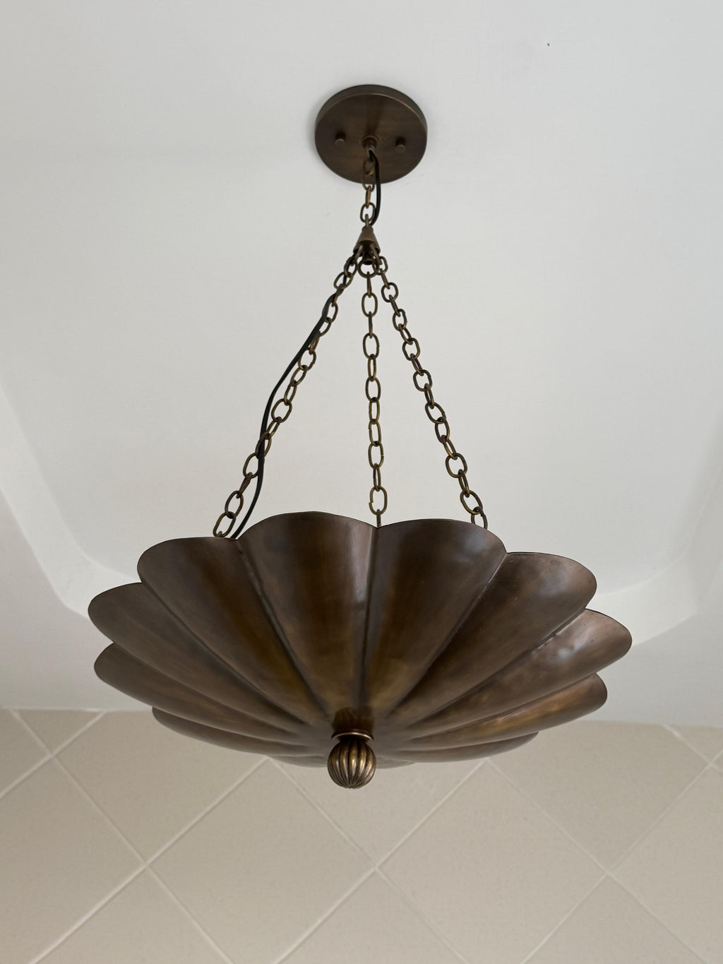 Antique Brass Flower Bowl Pendant Light