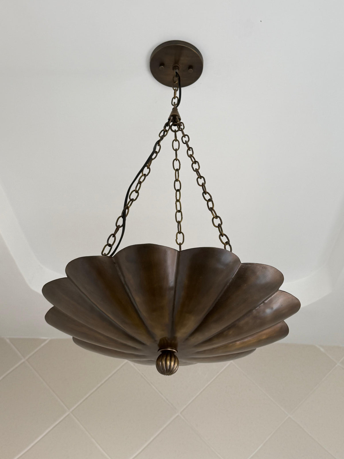 Antique Brass Flower Bowl Pendant Light