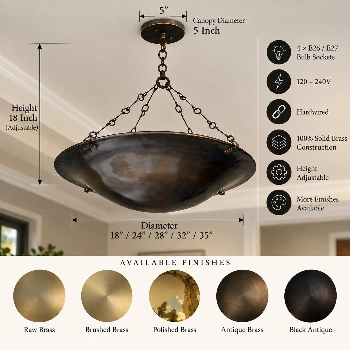 Black Antique Dish Bowl Pendant