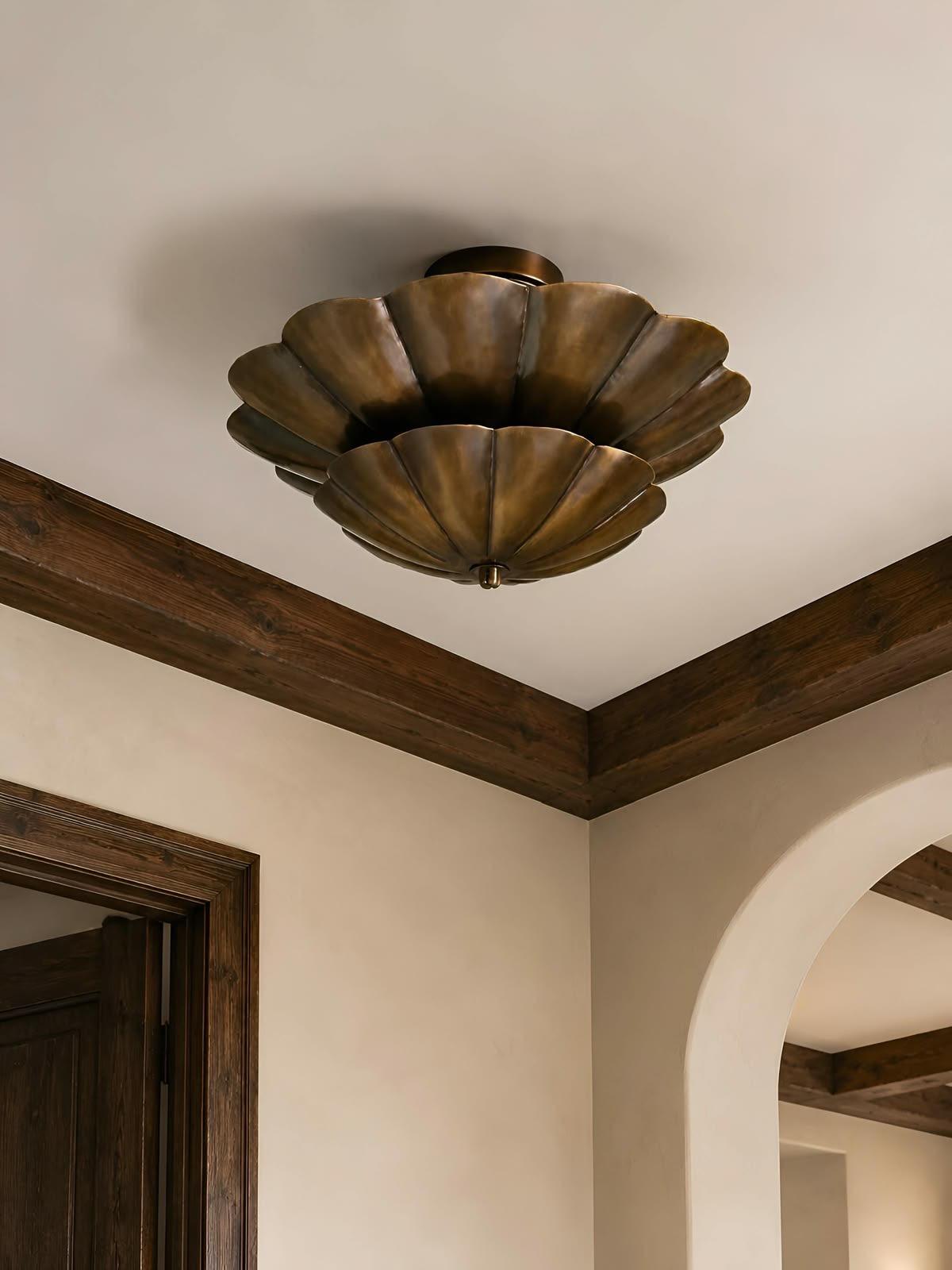Handcrafted Brass Scalloped Flush Mount
