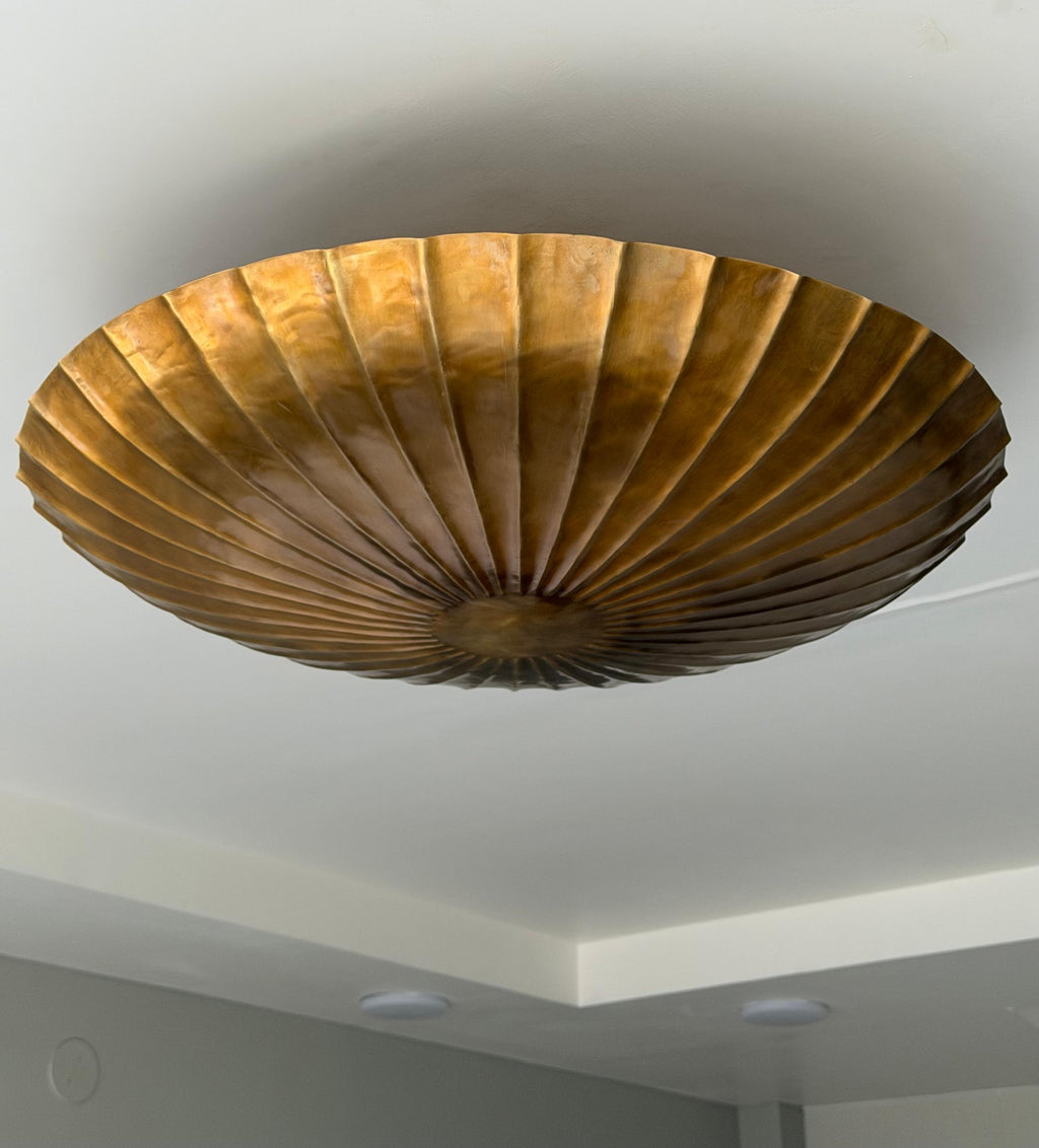 Raw Brass Fluted Flush Mount Ceiling Light