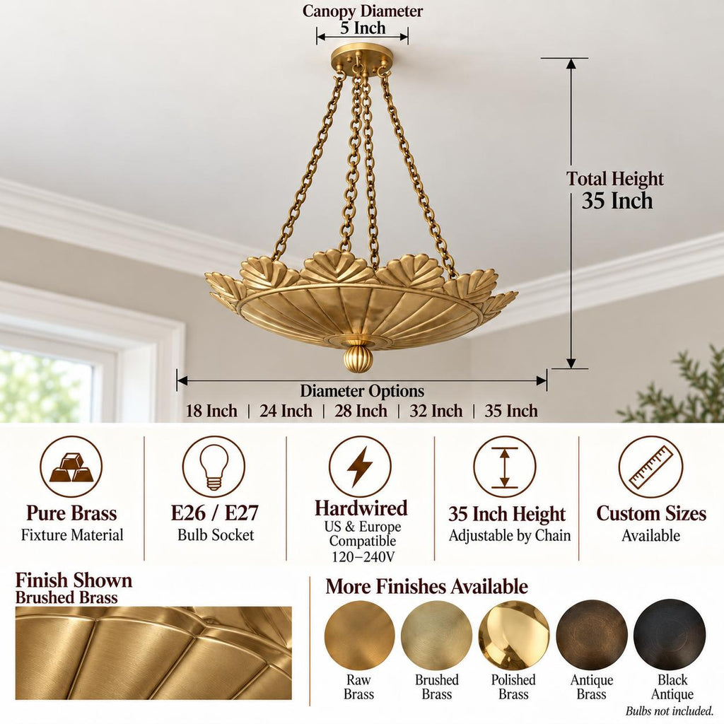 Brushed Brass Scallop Pendant Light