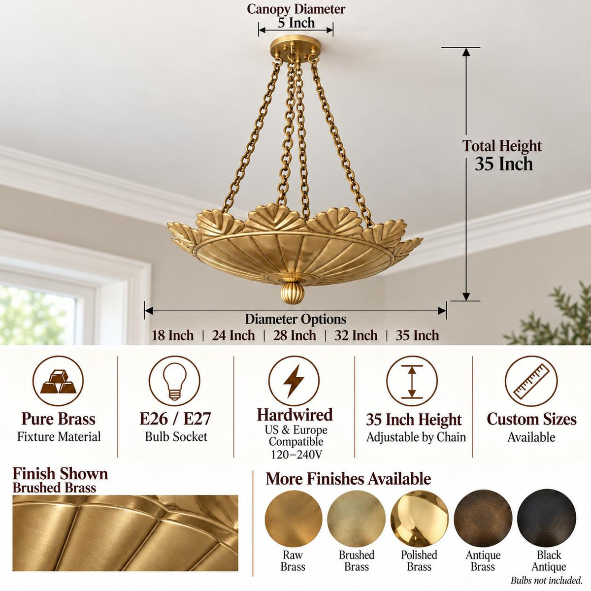 Brushed Brass Scallop Pendant Light