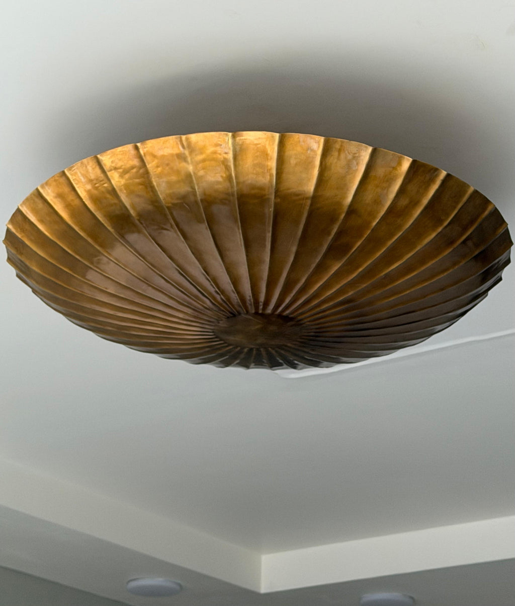 Raw Brass Fluted Flush Mount Ceiling Light