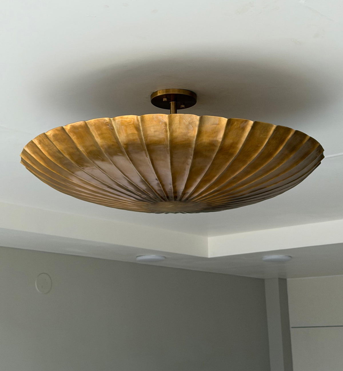 Raw Brass Fluted Flush Mount Ceiling Light