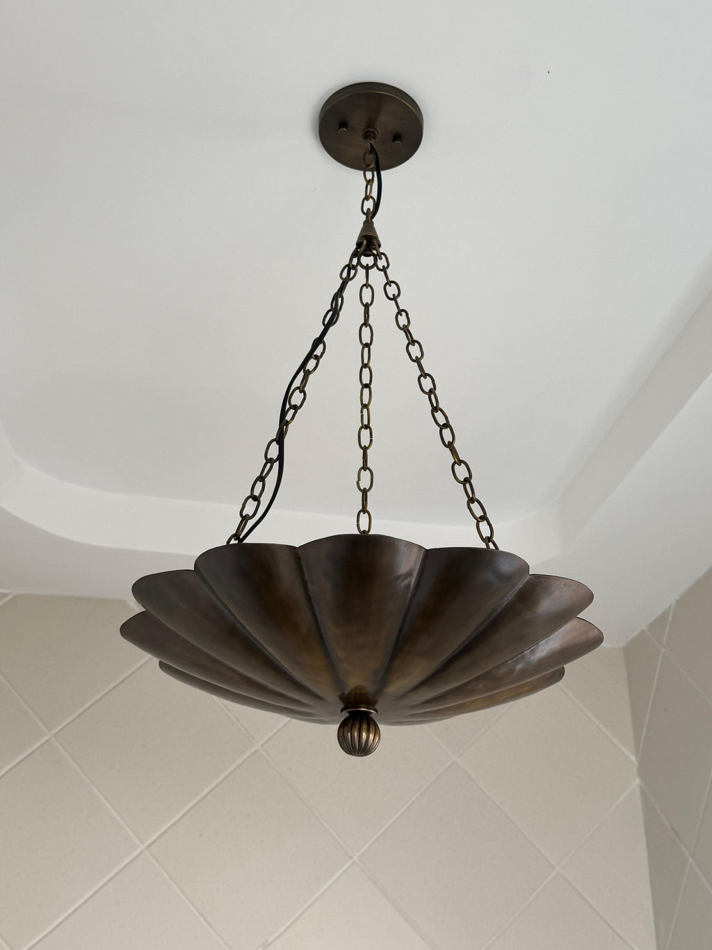 Antique Brass Flower Bowl Pendant Light