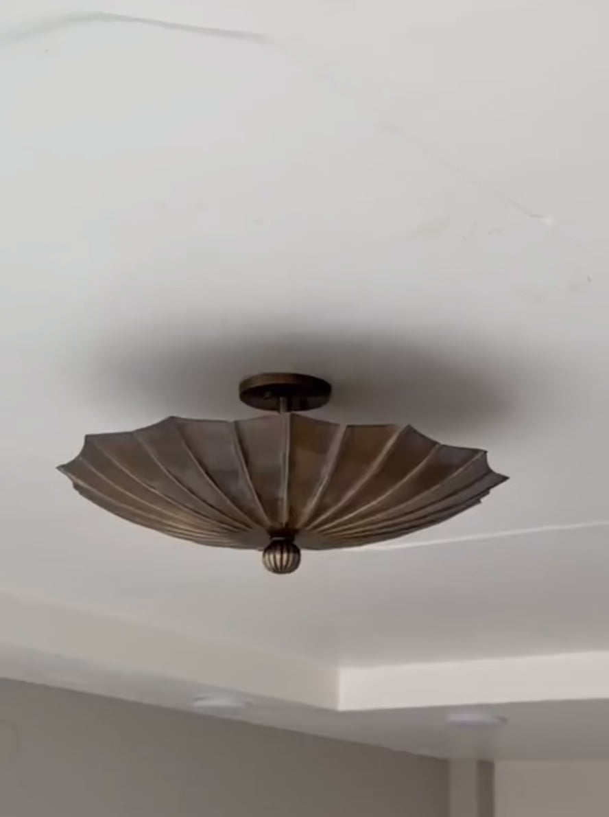Antique Brass Fluted Flush Mount Light