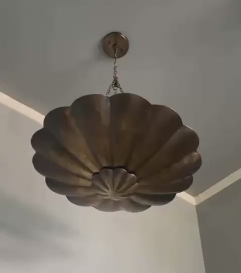 Antique Brass Scallop Pendant Light