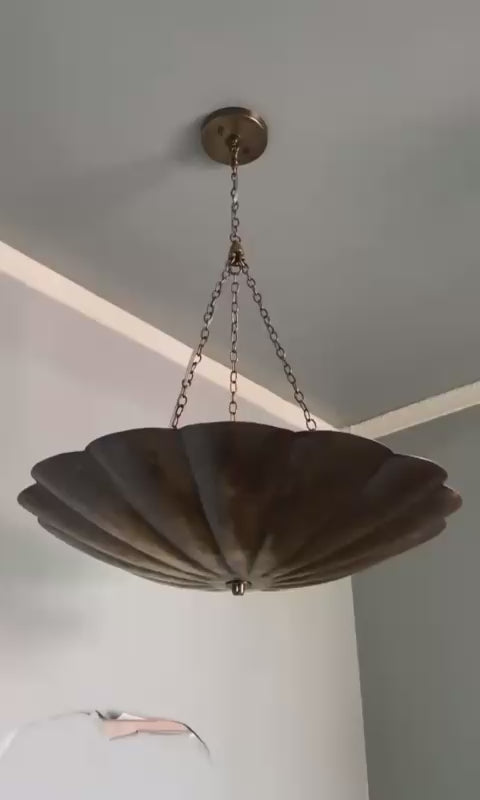 Vintage Brass Scalloped Pendant Light