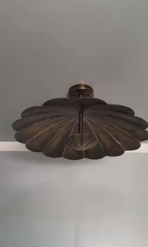 Vintage Brass Floral Semi Flush Mount Ceiling Light