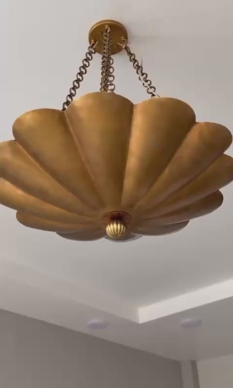 Raw Brass Scalloped Bowl Pendant Light