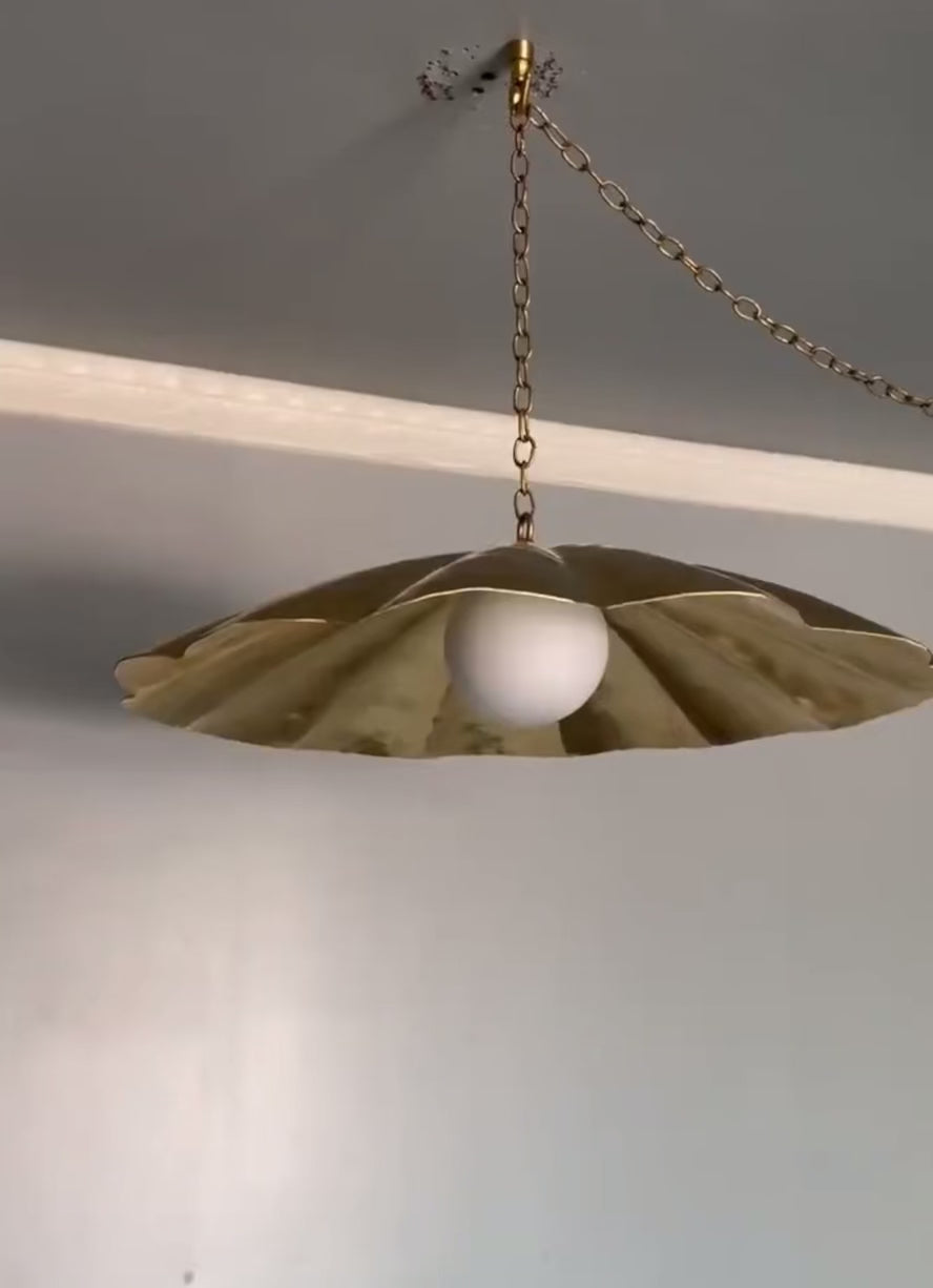 Raw Brass Fluted Dome Pendant Light