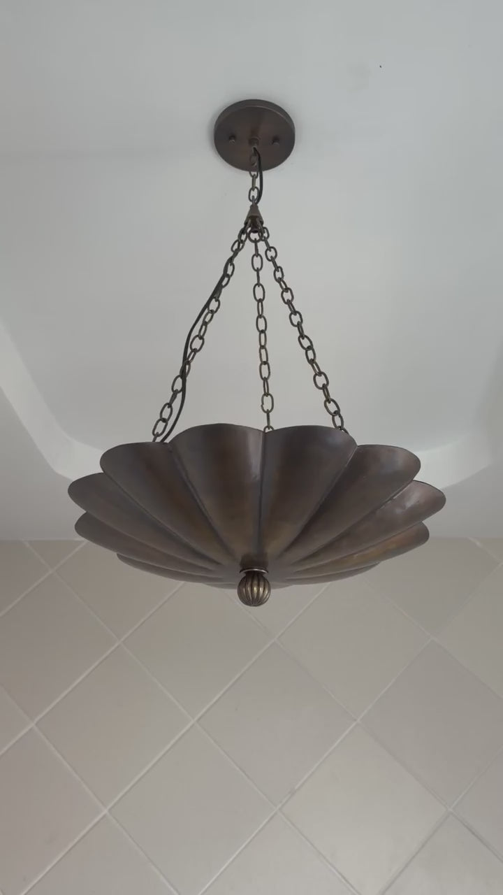 Antique Brass Flower Bowl Pendant Light