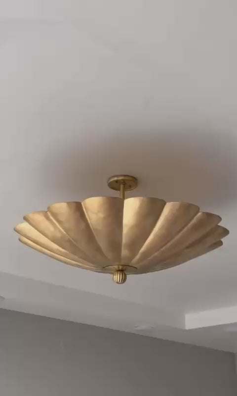 Brushed Brass Scalloped Semi-Flush Ceiling Light